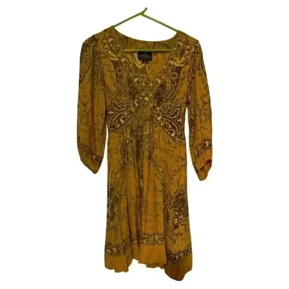 Angie Dresses & Skirts - Angie Boho Mustard Yellow Long Dress Ethnic Print Ruffled Hem  Women Size Small